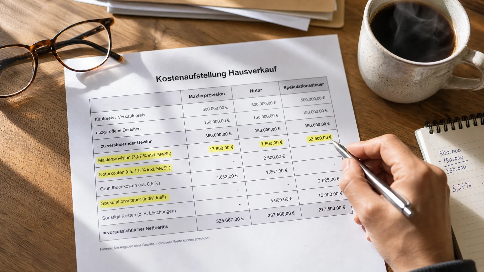 Kostenaufstellung beim Hausverkauf in <a href=